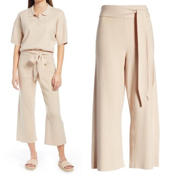 WAYF Tan Beige Crop Casual Pants Size Medium Fulton Nordstrom Stretch Loungewear - Picture 2 of 16